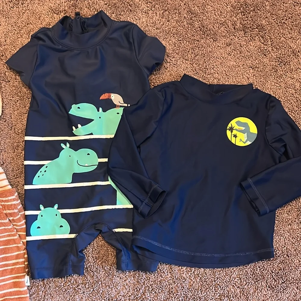 Toddler boys 18m spring/summer 2 piece shorts set, rash guard swimsuit & romper